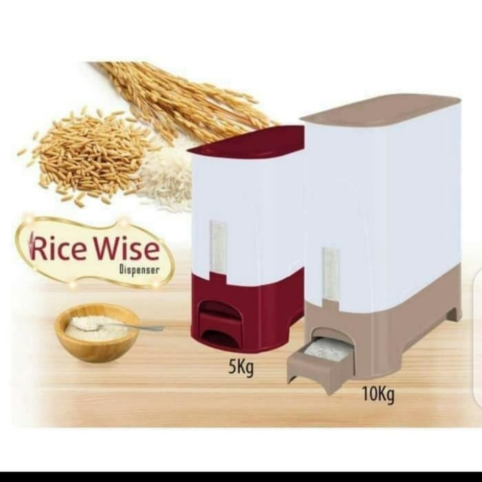 Tempat Beras Rovega 5Kg/Rice wise Box dispenser Rovega/Coklat