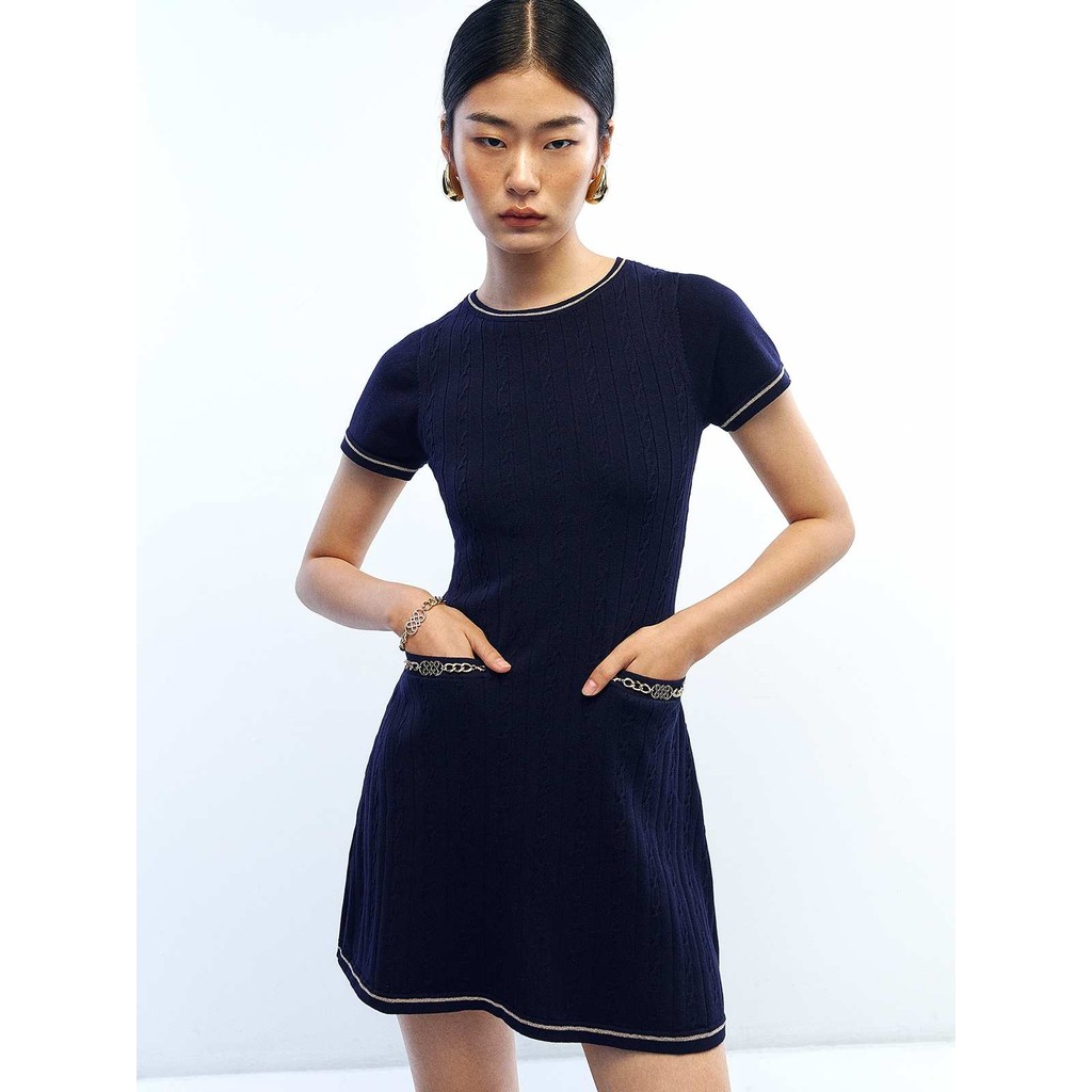 Pomelo. Short Sleeves Mini Dress - Navy