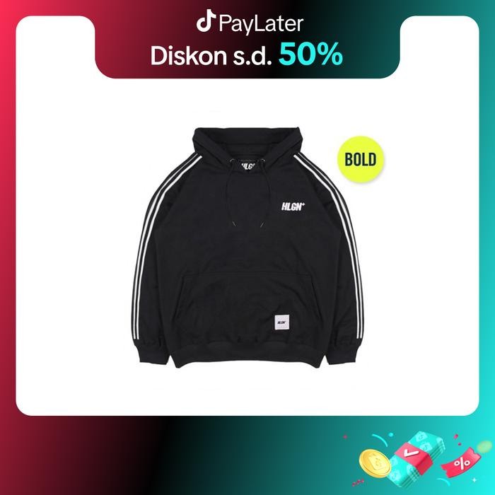 HOOLIGANS Hoodie Bold Linea 22.1 Black Hitam Garis Putih Pria Fleece Nyaman Basic Casual