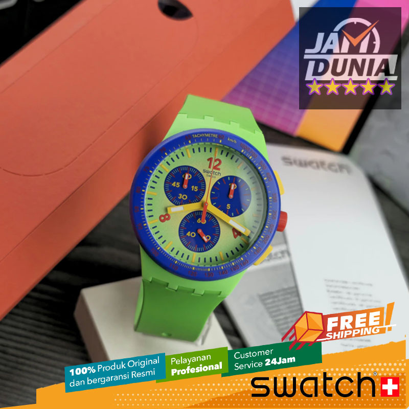 JAM TANGAN PRIA WANITA SWATCH ORIGINAL RESIN GREEN NAVY CHRONOGRAPH SWATCH SUSG101 SWATCH SUSG 101 J