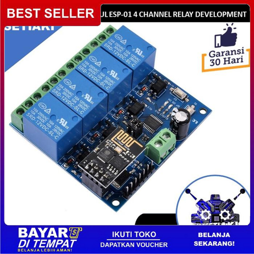 FREE ONGKIR MODUL ESP8266 ESP-01 4 CHANNEL RELAY DEVELOPMENT BOARD DISKON BISA COD