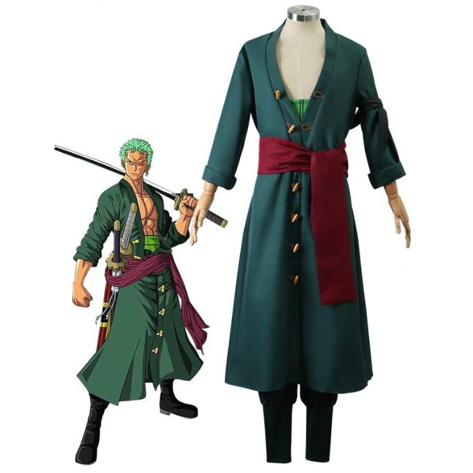 KOSTUM COSPLAY ANIME ONE PIECE RORONOA ZORO ZORRO HIJAU KIMONO ASLI BISA COD / KOSTUM ZORO ONE PIECE