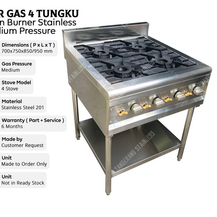 Kompor Gas Open Burner With Stand 4 Tungku / Kompor Resto Stainless