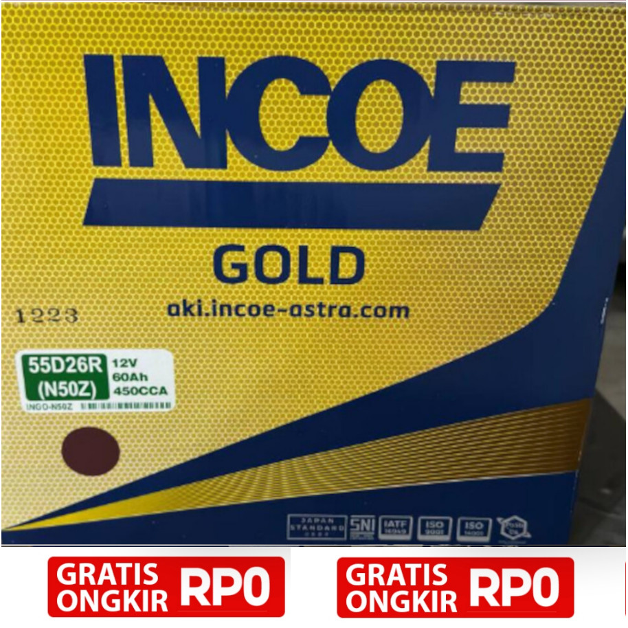 Aki Incoe N50Z / 55D26R Incoe Gold Original Asli 100%