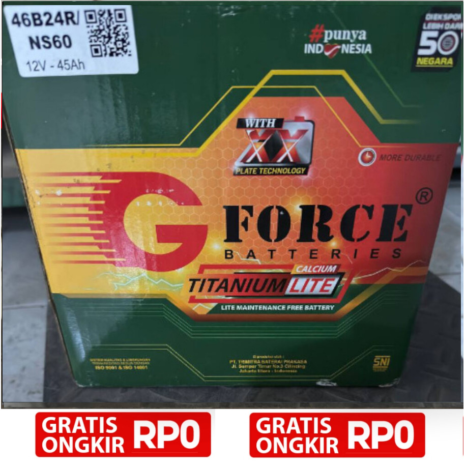 Aki G-Force Titanium Lite NS60 / 46B24R Original Asli 100%
