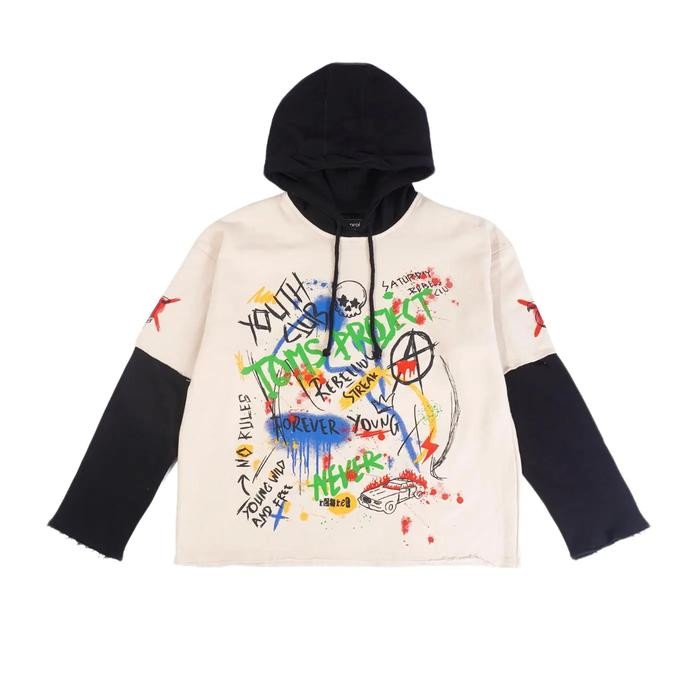 Toms Project Hoodie Doublesleeve Meralia Khaki Black - Hoodie Pria Fleece Unisex Panjang Sweater