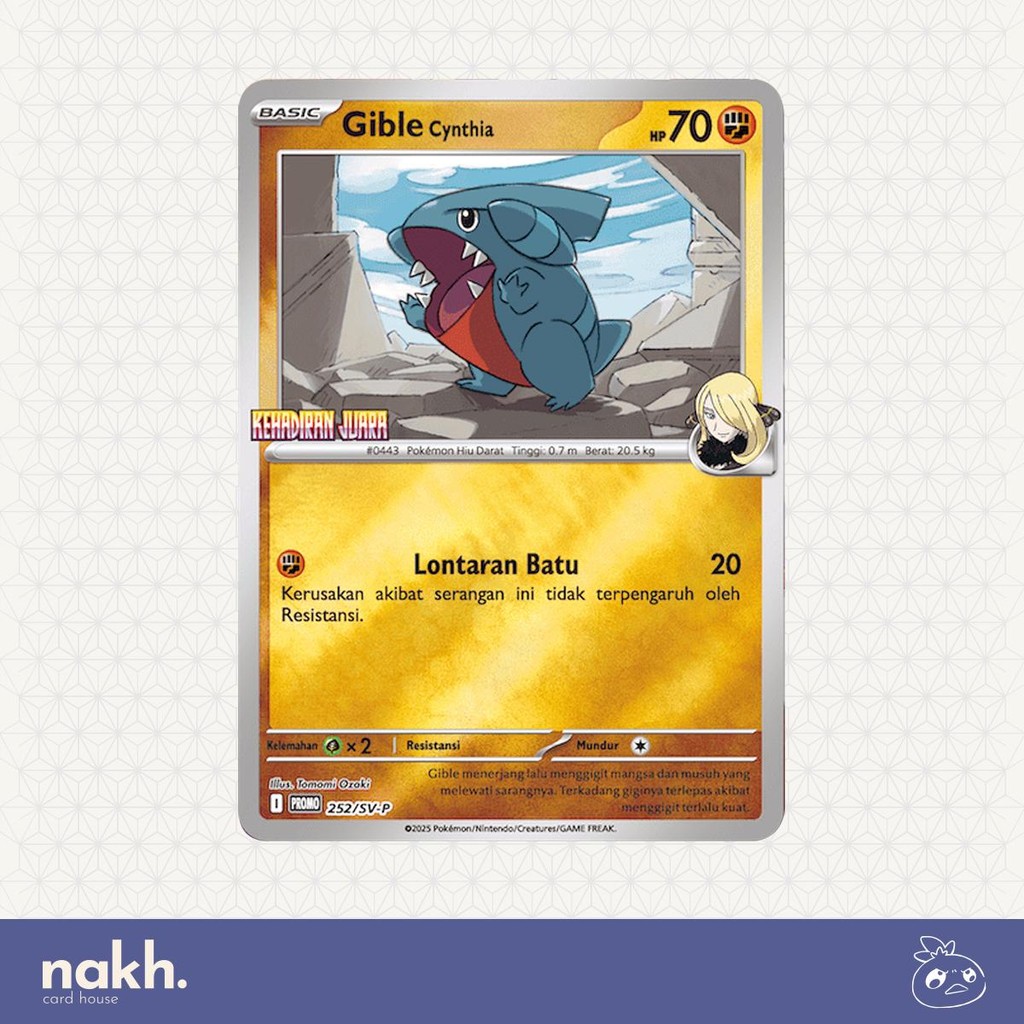 Kartu Pokemon TCG Indonesia Promo Kehadiran Juara sv10s Indomaret Gible Cynthia