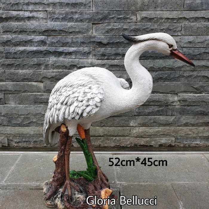 Ready Stok patung burung bangau pajangan dekorasi hiasan taman kolam rumah