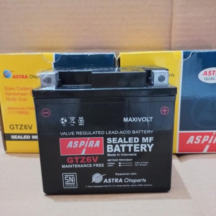 Langsung Kirim  Aki Motor Honda Vario 125, Vario 150 GTZ6V ASPIRA ASTRA Aki kering