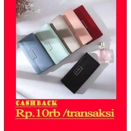 Dompet panjang wanita korea Impor Tipis fashion motif polos hitam pink