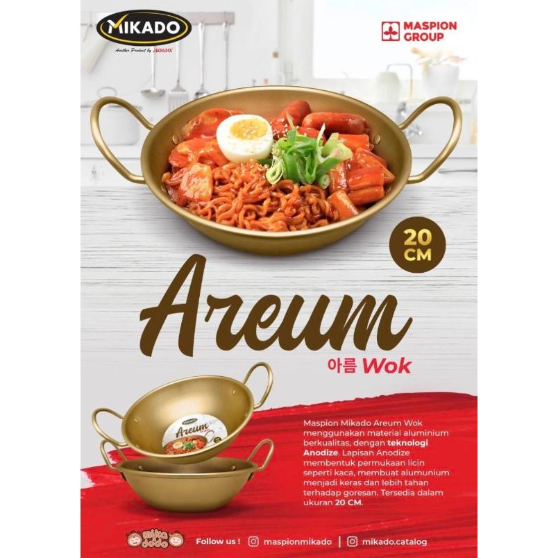 Korean Wok Areum 20 cm Maspion / Wajan Panci Kuali Alumunium Emas