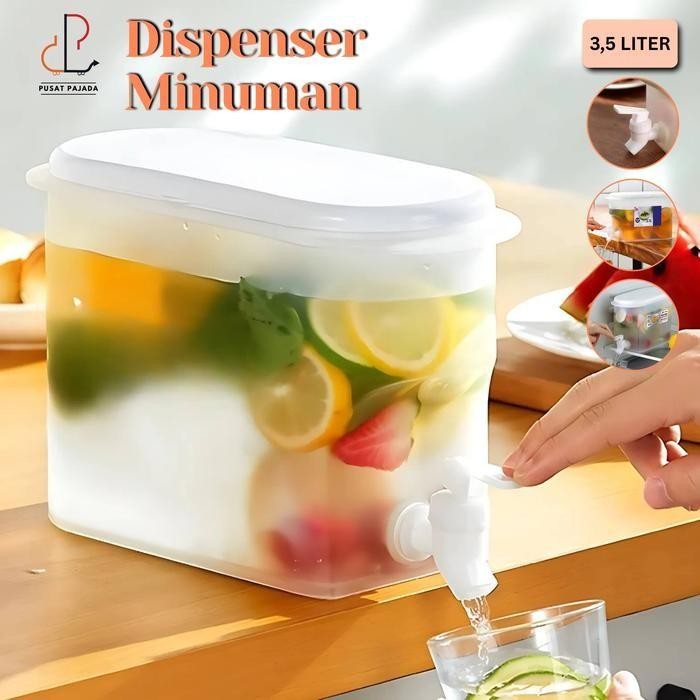 Dispenser Air Minum Jus Plastik 3.5L 3.5 Liter Tempat Air Minum Bucket Mini Juice Kulkas Portable