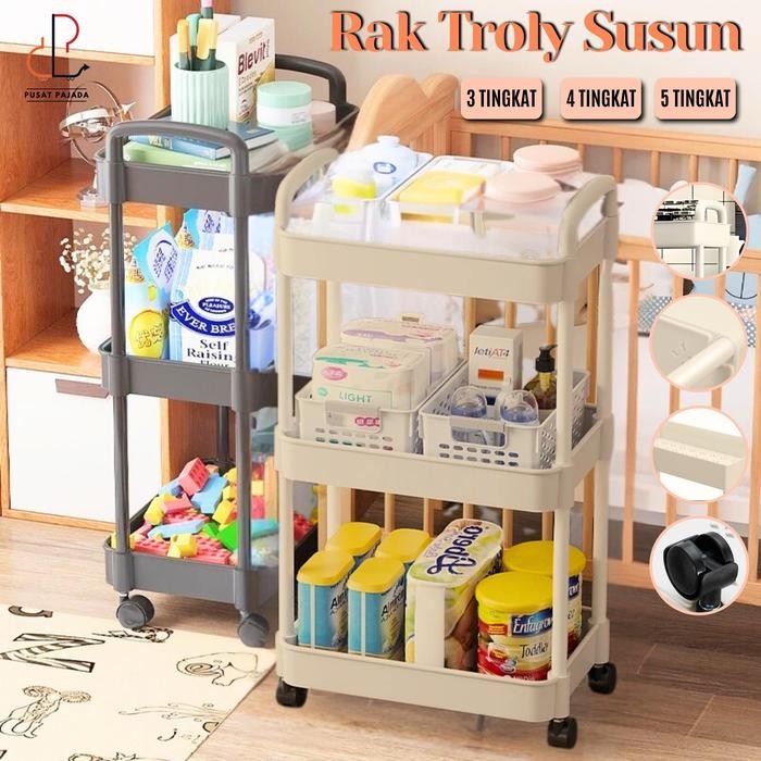 Rak Dapur 3 4 5 Susun Troley Plastik Tingkat Rak Yeye Penyimpan Kosmetik Makanan Bumbu Dengan Roda