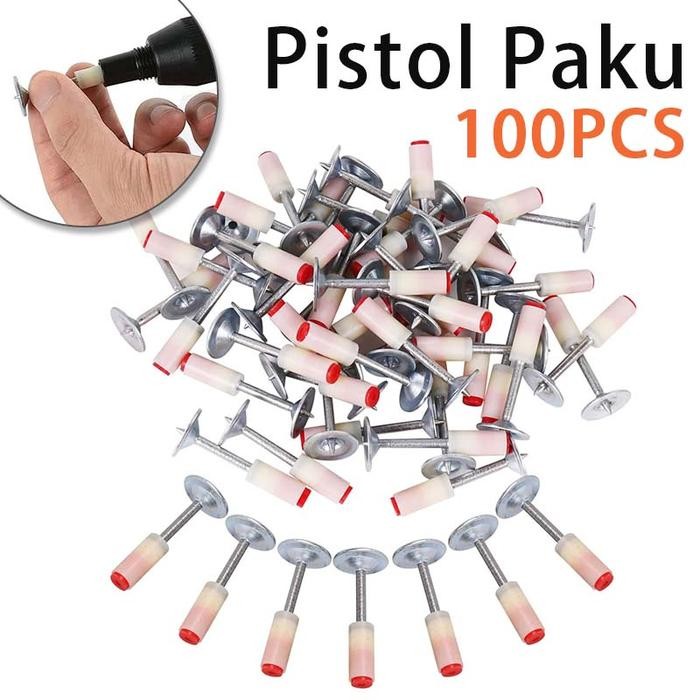 Terlaris - Paku Ramset Beton 100Pcs Paku Beton Ramset Paku Tembak Beton Dan Besi Paku Mini Nail