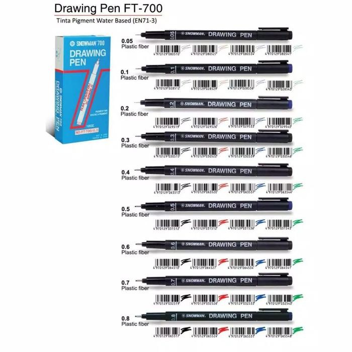 

Pulpen Drawing Pen SNOWMAN Black 0,1 0,2 0,3 0,4 0,5 0,6 0,7 0,8