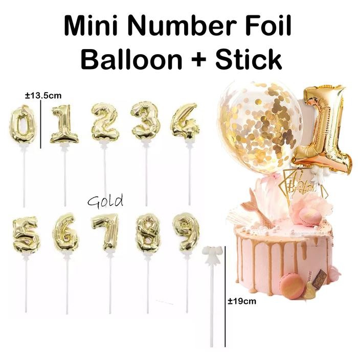 

Terlaris Mini Number Foil Balloon GOLD + Stick 10Pcs/Pack - Balon Foil SALE