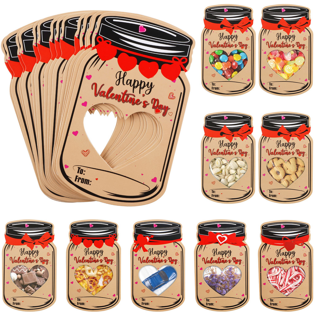 50Pcs Paper Candy Jar Cards Set Reusable Jar Paper Card Craft with 50 Treat Bags Creative Valentine 