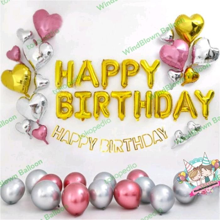 

Terlaris Windblown Simple Birthday Set Gold Silver Pink/Paket HBD Girl Woman SALE