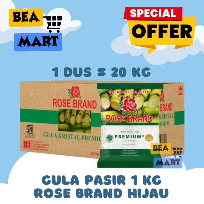 

[ INSTANT ONLY ] Gula ROSE BRAND HIJAU 1kg 1 Dus 1 Karung 20kg Gula Pasir Putih Premium RoseBrand