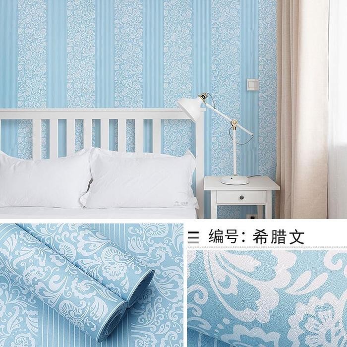 Batik Salur Biru Wallpaper Dinding Kamar Tidur