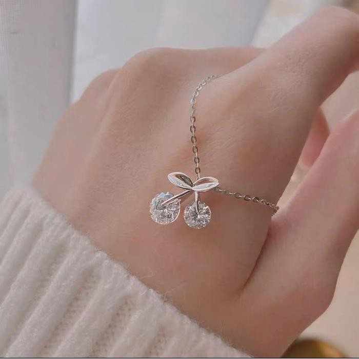 Kalung Wanita Titanium Buah Cherry Gold Rose *