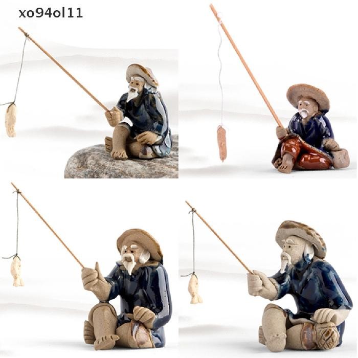 Patung Rin Bentuk Orang Tua Memancing Untuk Dekorasi Tan Outdoor *