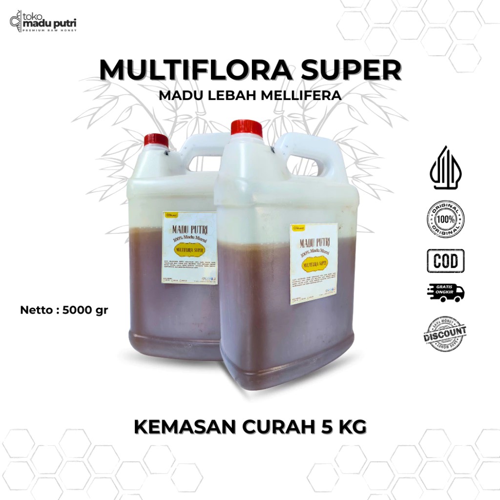 

Madu Putri Madu Asli Murni Nektar Multiflora Super Kemasan Curah 5 Kg | Pure Raw Honey 1Kg