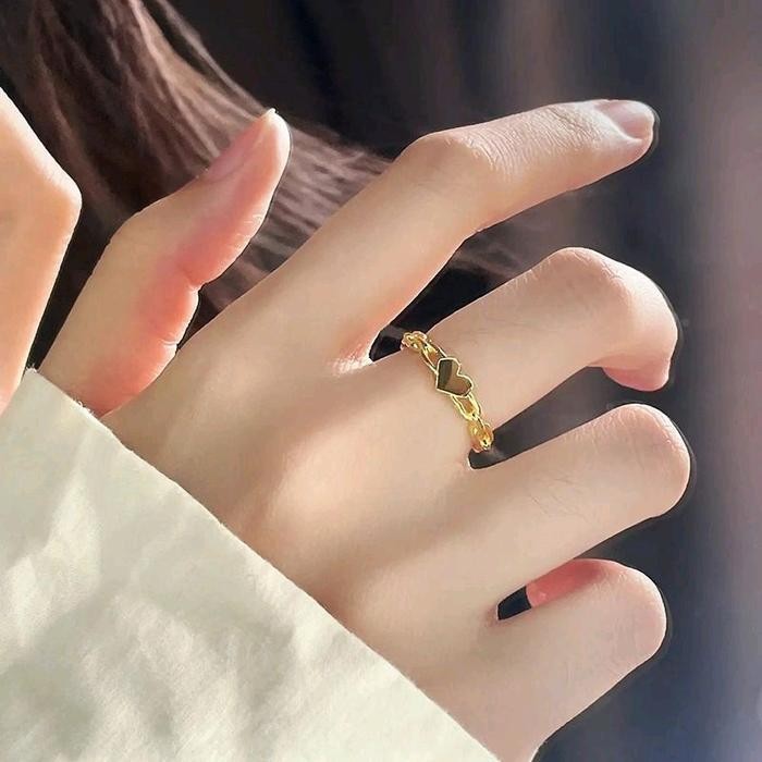 New // Cincin Titanium Wanita Hati Rantai C120 // 100% Original