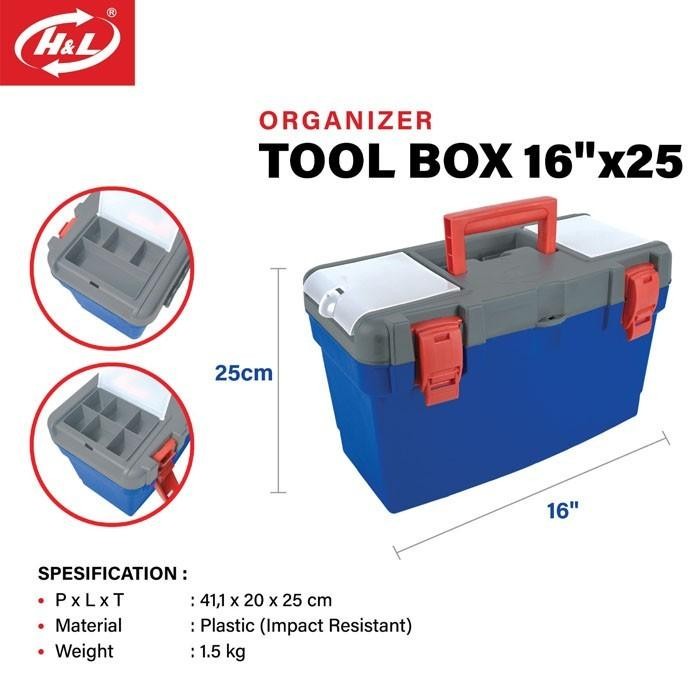 UI708 HL Tool Box Besar 16 in x 25 Kotak Perkakas Plastik Kuat EKSLUSIF