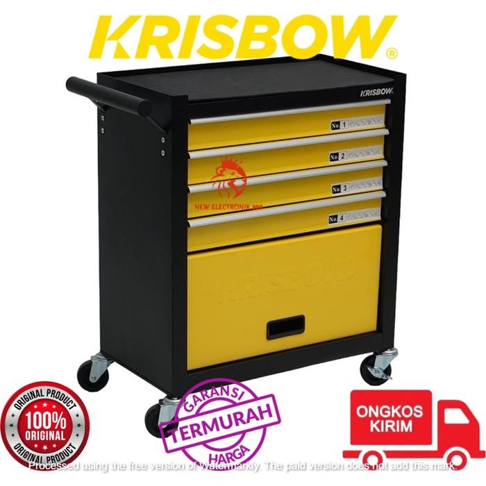 EF686 KRISBOW ROLLER CABINET 4 DRAWER 10571053 Krisbow Laci Perkakas Hitam/kuning TERBATAS