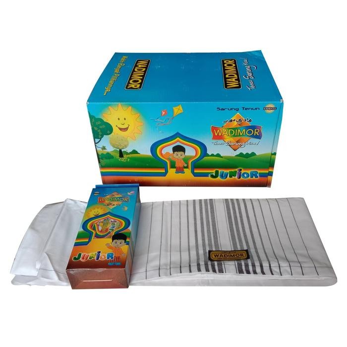 QD43 Sarung Anak Wadimor Putih Garis Abu