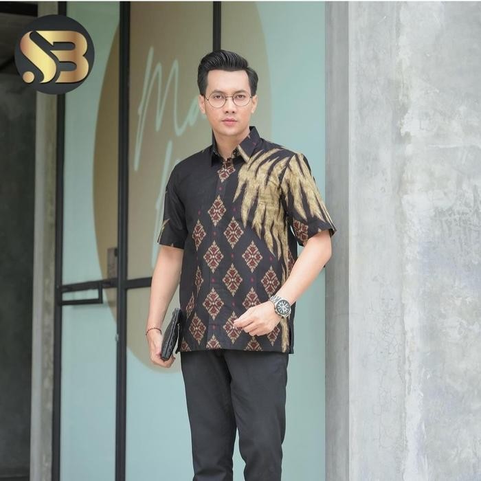 Baju Hem Batik Pria Lengan Pendek Modern Seragam Pesta Kantoran