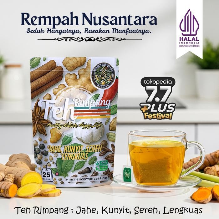 

Vanilla.storee REMPAH NUSANTARA Minuman Herbal Jahe Sereh Kunyit Lengkuas Kemasan Tea Bag / Teh