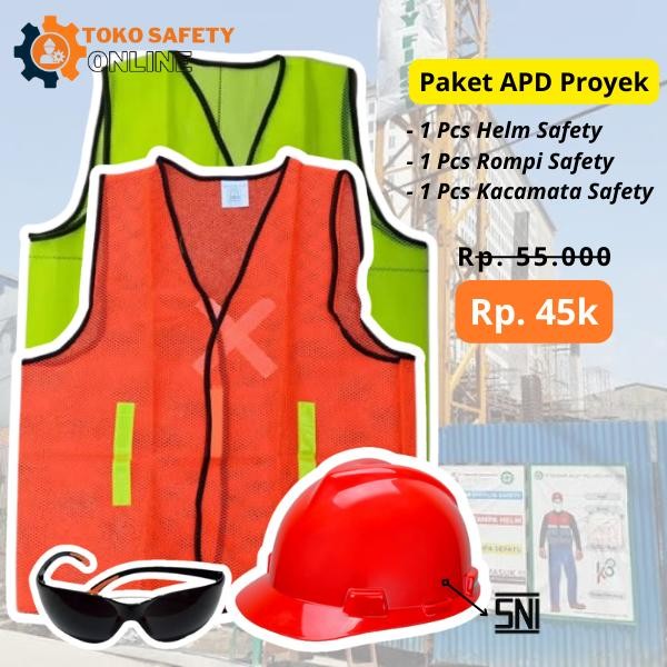Promo Paket Hemat APD Proyek / Rompi Safety - Helm Safety Proyek Murah Kacamata (TERBAIK) (TERBARU)