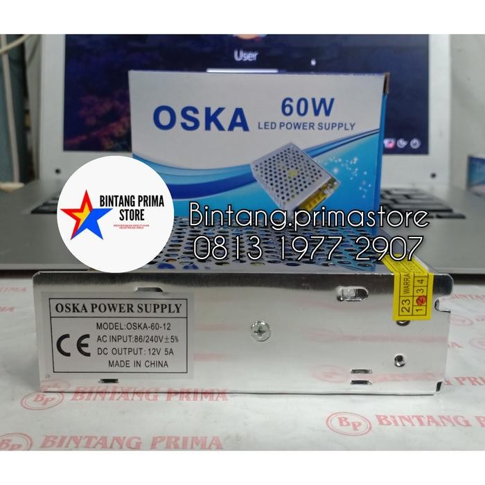 Adaptor / Power Supply 12V - 5A Model S-60W-12 Merk Oska