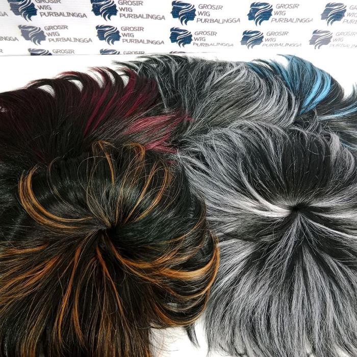 Wig Touper Pria Korea Rambut Penutup Botak & Penebal Rambut Model Hightlight Keren Pasti Ori