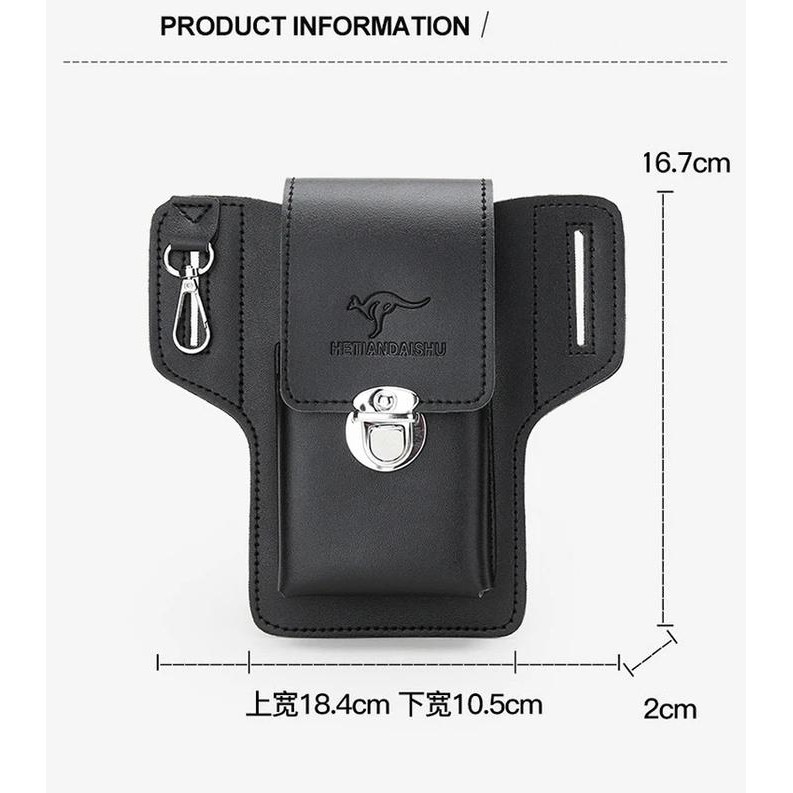 BISA TERMIN Tas Sabuk Saku Pinggang Travel Pack Bag Leather Men Pocket untuk tempat Smartphone hp