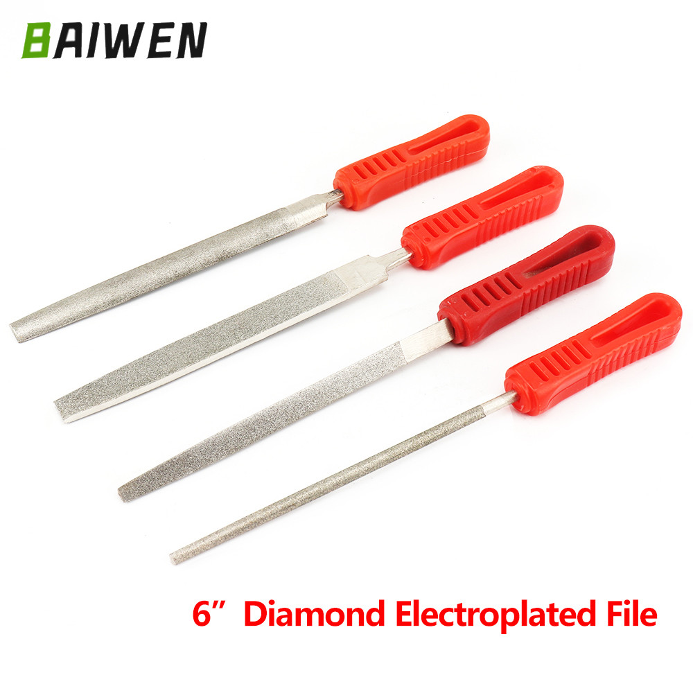 6'' Durable Diamond Flat File Diamond Round File Red Sliver Diamond Needle Flat Long-lasting hand