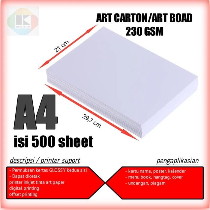 

kertas art karton 230 gsm A4 isi 500 lembar kertas art carton A4