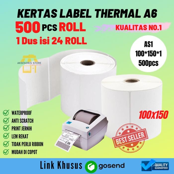 

KERTAS THERMAL LABEL BARCODE A6 100X150 500PCS ROLL KHUSUS GOSEND