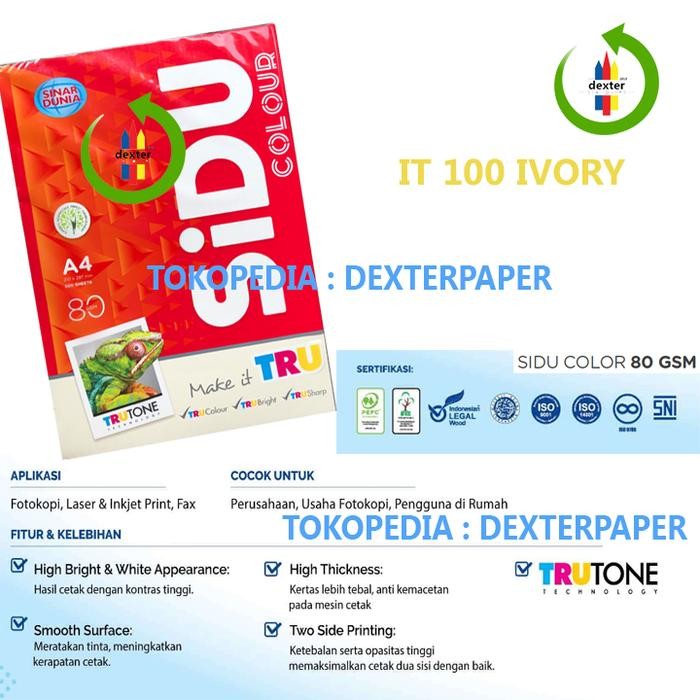 

1 RIM/ 500 LEMBAR SIDU KERTAS HVS A4 80GR IT 100 IVORY SPECTRA COLOUR