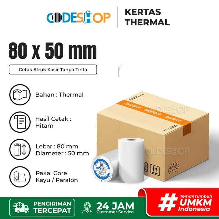

1 Dus - Kertas Thermal Codeshop 80x50 mm Struk Kasir Printer