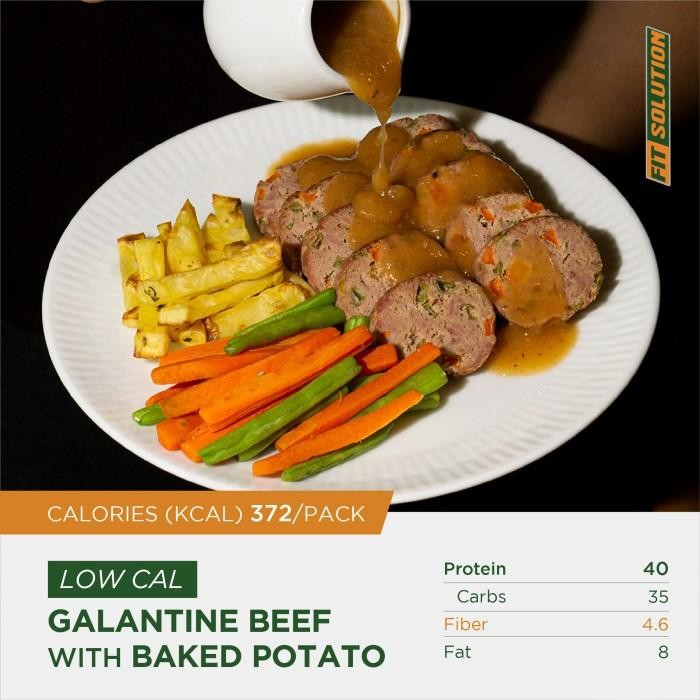 

(Allthebest) Low Cal Beef Galantine (Lean Beef) with Baked Potato & Veggies Healthy Prep Meal