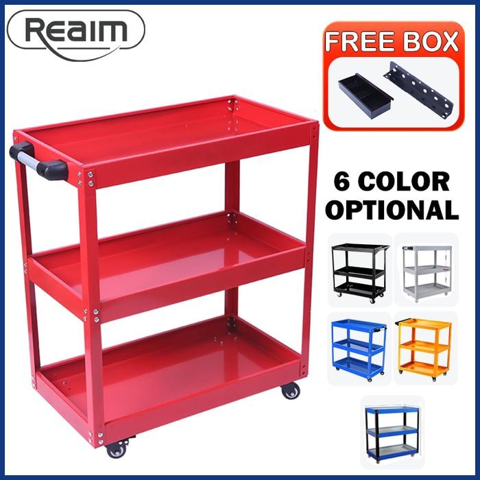 Reaim Rak Bengkel 3 Susun Rak Alat Perkakas Bengkel 3 Tingkat Trolly Alat perkakas Aluminium
