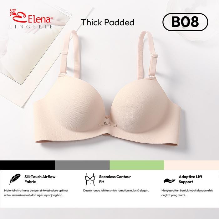 Elena E B Bra Seamless Tanpa Kawat Busa Tebal Cup B Kait 2 Polos Bh 34B - 38B *