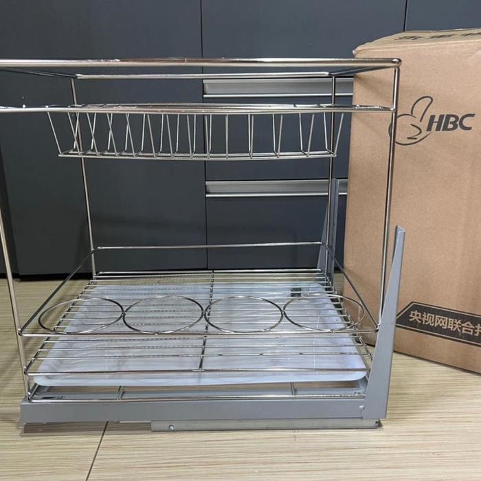 Rak Piring 2 Susun Stainless Tarik / Rak Piring Lemari Dapur Tarik / Rak Piring Piring / Rak Piring