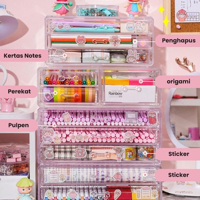 

Kenko Stationary - Starlight Rak Laci Bening Tempat Pena Organizer Stationery Storage Box Meja Kotak