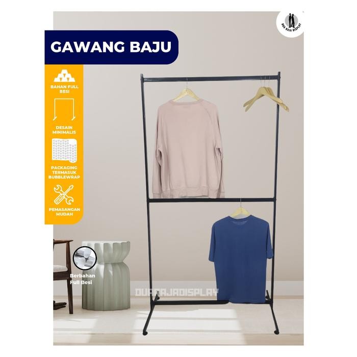 YL84 Drj - Gawang Baju Rak Gantungan Baju 2 Tingkat - 2 Susun - Rak Baju