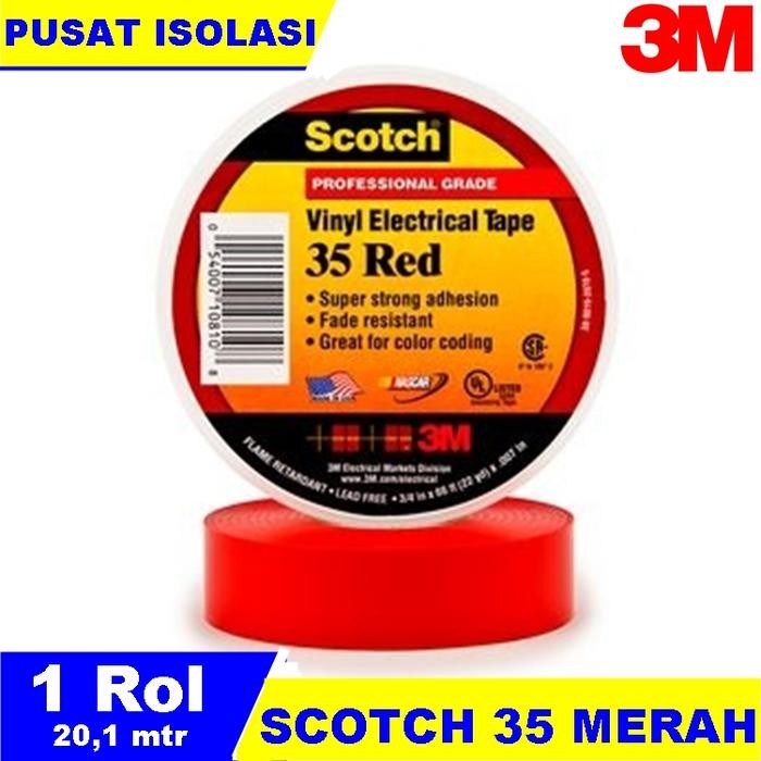 ISOLASI SCOTCH 35 VINYL ELECTRICAL TAPE RED ORIGINAL 3M