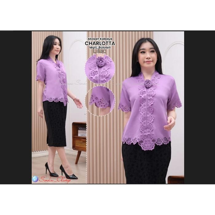 Atasan Kebaya Encim Modern Bahan Katun Laser Warna Abu-abu